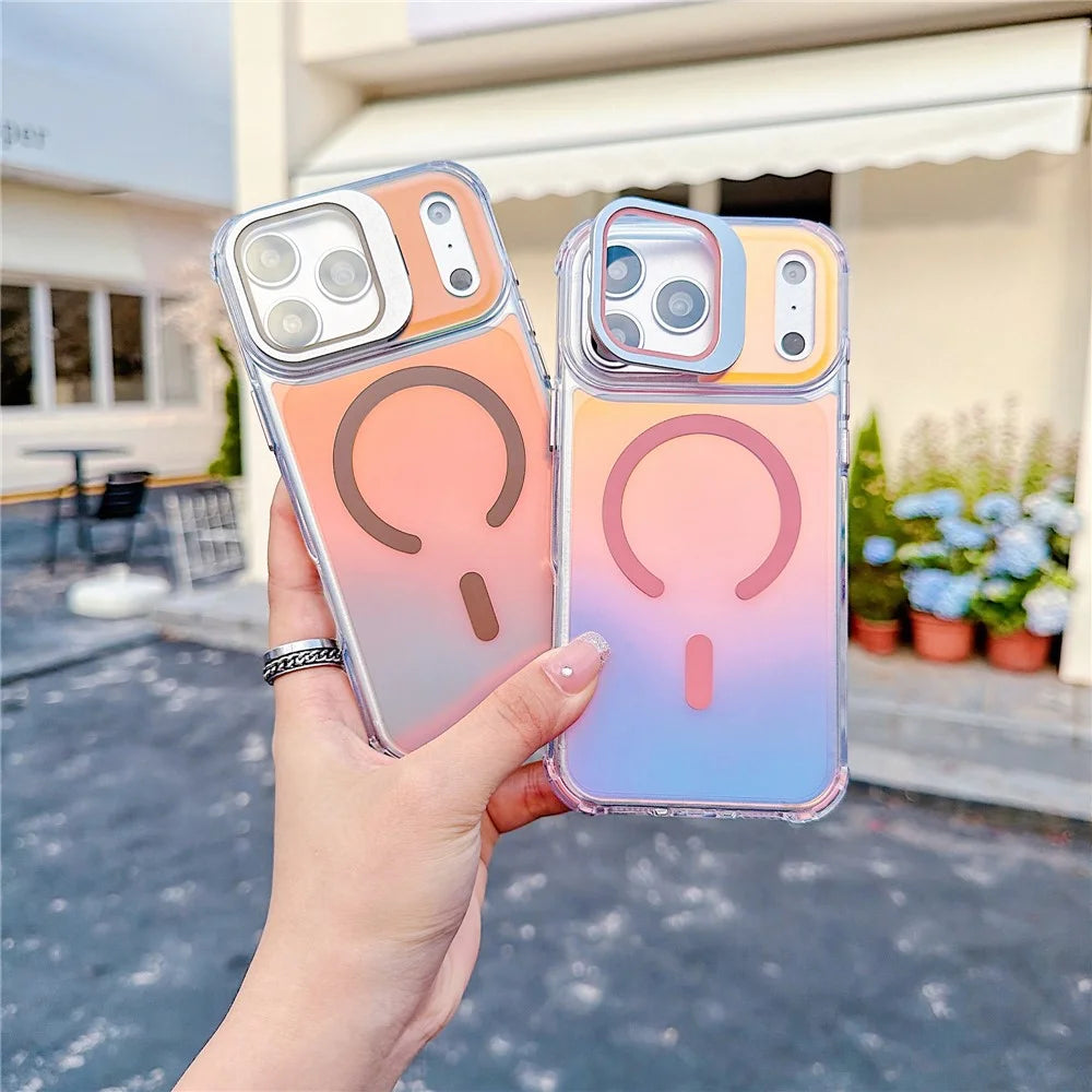 For iPhone 17 Pro Max Magnetic Case Four Corner Drop Protection TPU + Acrylic Gradient Phone Cover with Lens Film Kickstand - Orange - 5