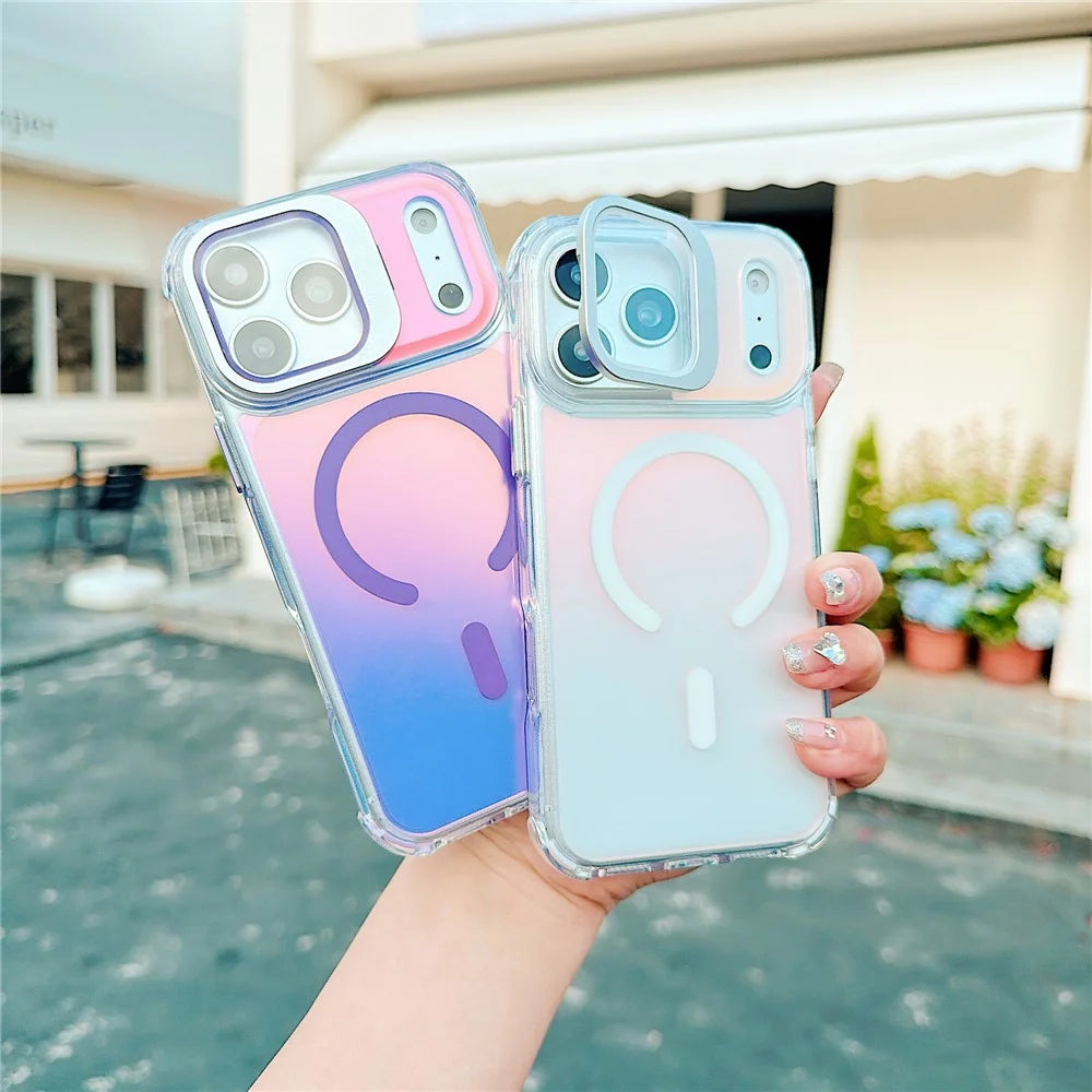 For iPhone 17 Pro Max Magnetic Case Four Corner Drop Protection TPU + Acrylic Gradient Phone Cover with Lens Film Kickstand - Orange - 6