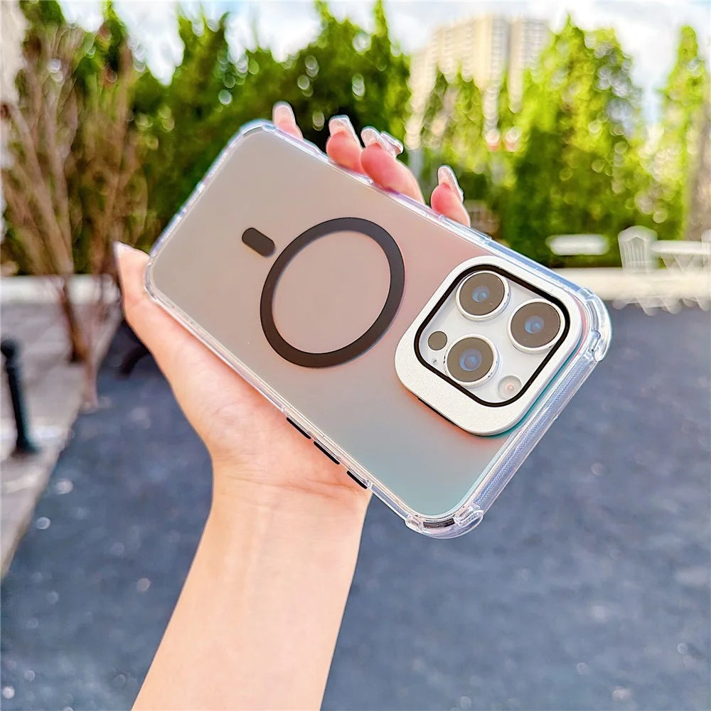 For iPhone 16 Pro Max Magnetic Case Four Corner Drop Protection TPU + Acrylic Gradient Phone Cover with Lens Film Kickstand - Black - 2