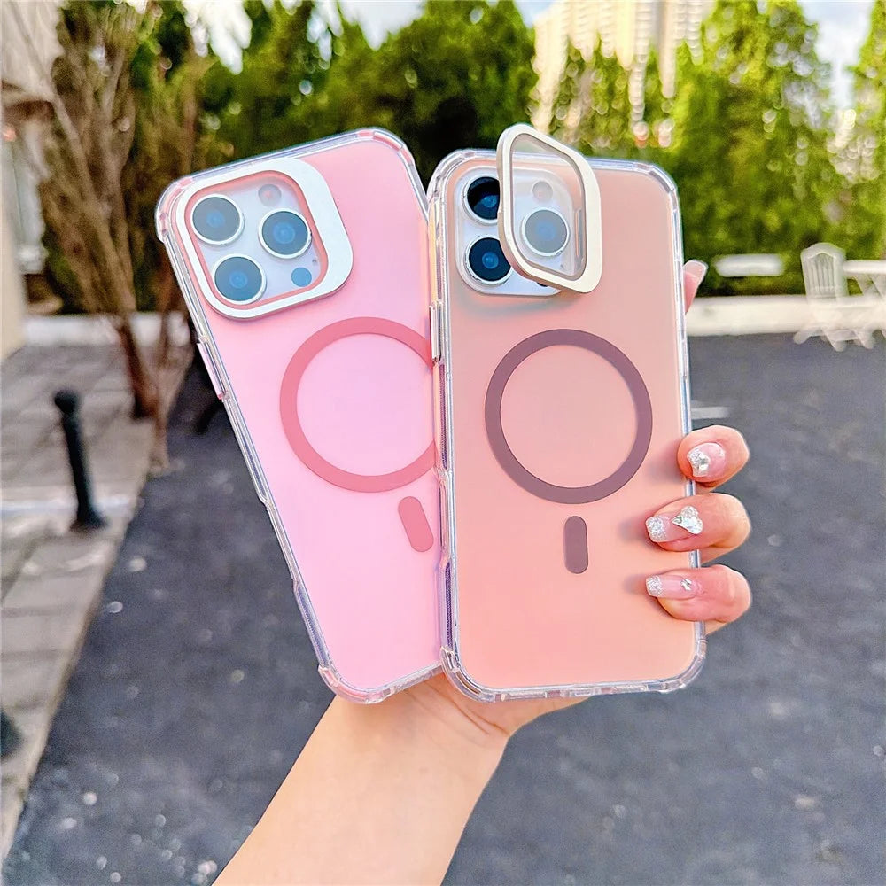 For iPhone 16 Pro Max Magnetic Case Four Corner Drop Protection TPU + Acrylic Gradient Phone Cover with Lens Film Kickstand - Black - 3