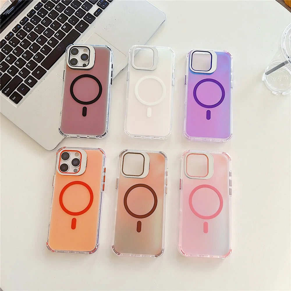 For iPhone 16 Pro Max Magnetic Case Four Corner Drop Protection TPU + Acrylic Gradient Phone Cover with Lens Film Kickstand - Black - 6