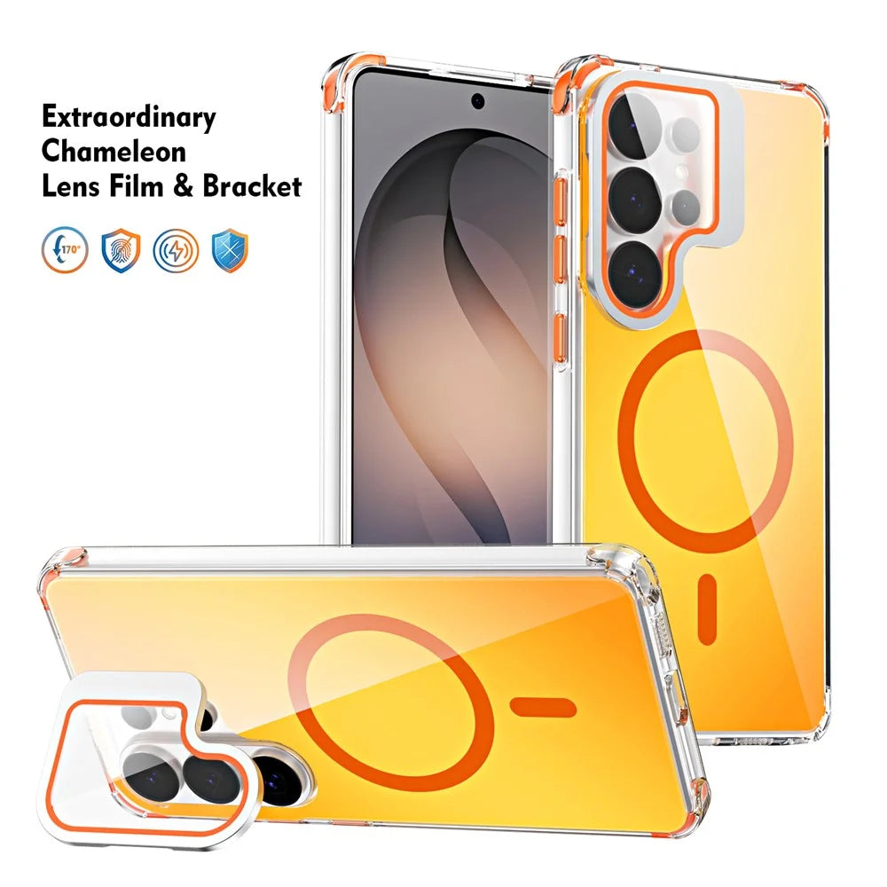 For Samsung Galaxy S26 Ultra Magnetic Case Four Corner Drop Protection TPU + Acrylic Gradient Phone Cover with Lens Film Kickstand - Orange - 2