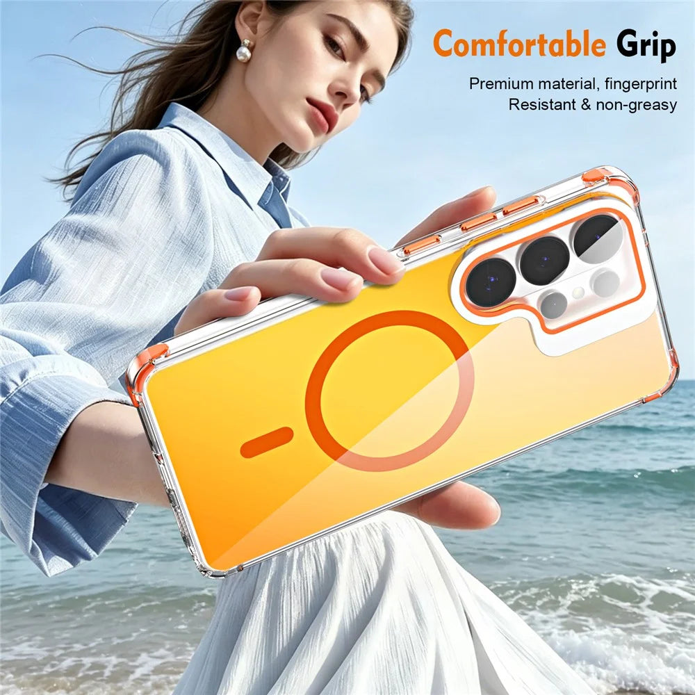 For Samsung Galaxy S26 Ultra Magnetic Case Four Corner Drop Protection TPU + Acrylic Gradient Phone Cover with Lens Film Kickstand - Orange - 3