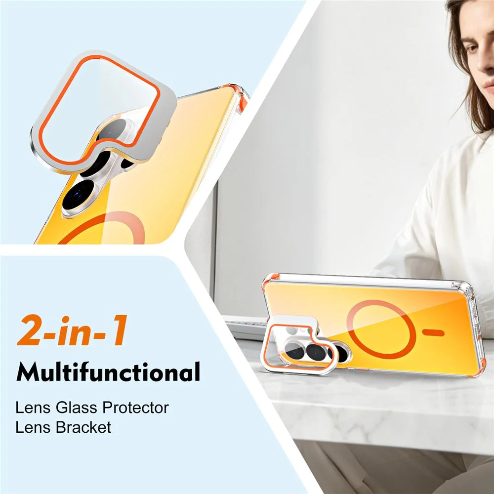 For Samsung Galaxy S26 Ultra Magnetic Case Four Corner Drop Protection TPU + Acrylic Gradient Phone Cover with Lens Film Kickstand - Orange - 5