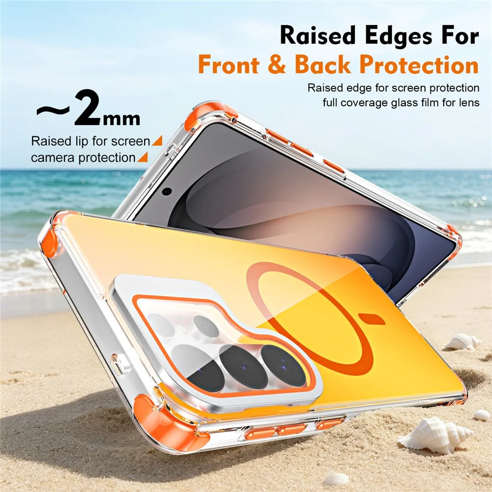 For Samsung Galaxy S26 Ultra Magnetic Case Four Corner Drop Protection TPU + Acrylic Gradient Phone Cover with Lens Film Kickstand - Orange - 6