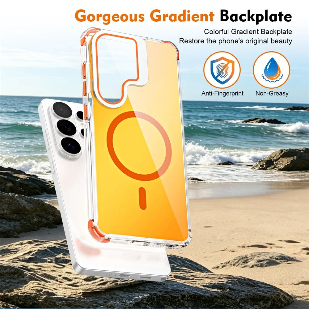 For Samsung Galaxy S26 Ultra Magnetic Case Four Corner Drop Protection TPU + Acrylic Gradient Phone Cover with Lens Film Kickstand - Orange - 7