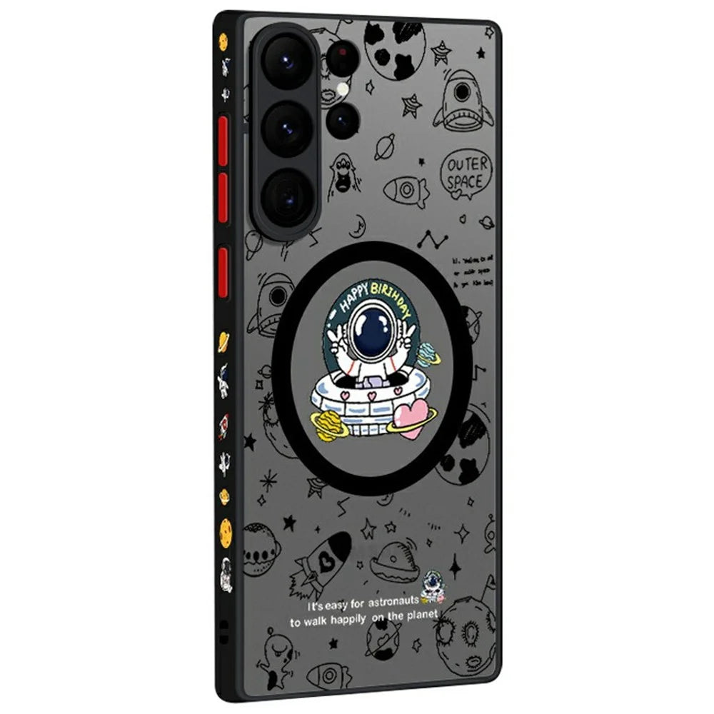 For Samsung Galaxy S26 Ultra Magnetic Case Astronaut Pattern Shockproof PC + TPU Phone Cover - A241 / UFO Astronaut - 1