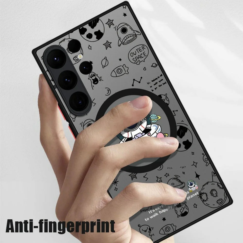 For Samsung Galaxy S26 Ultra Magnetic Case Astronaut Pattern Shockproof PC + TPU Phone Cover - A241 / UFO Astronaut - 4