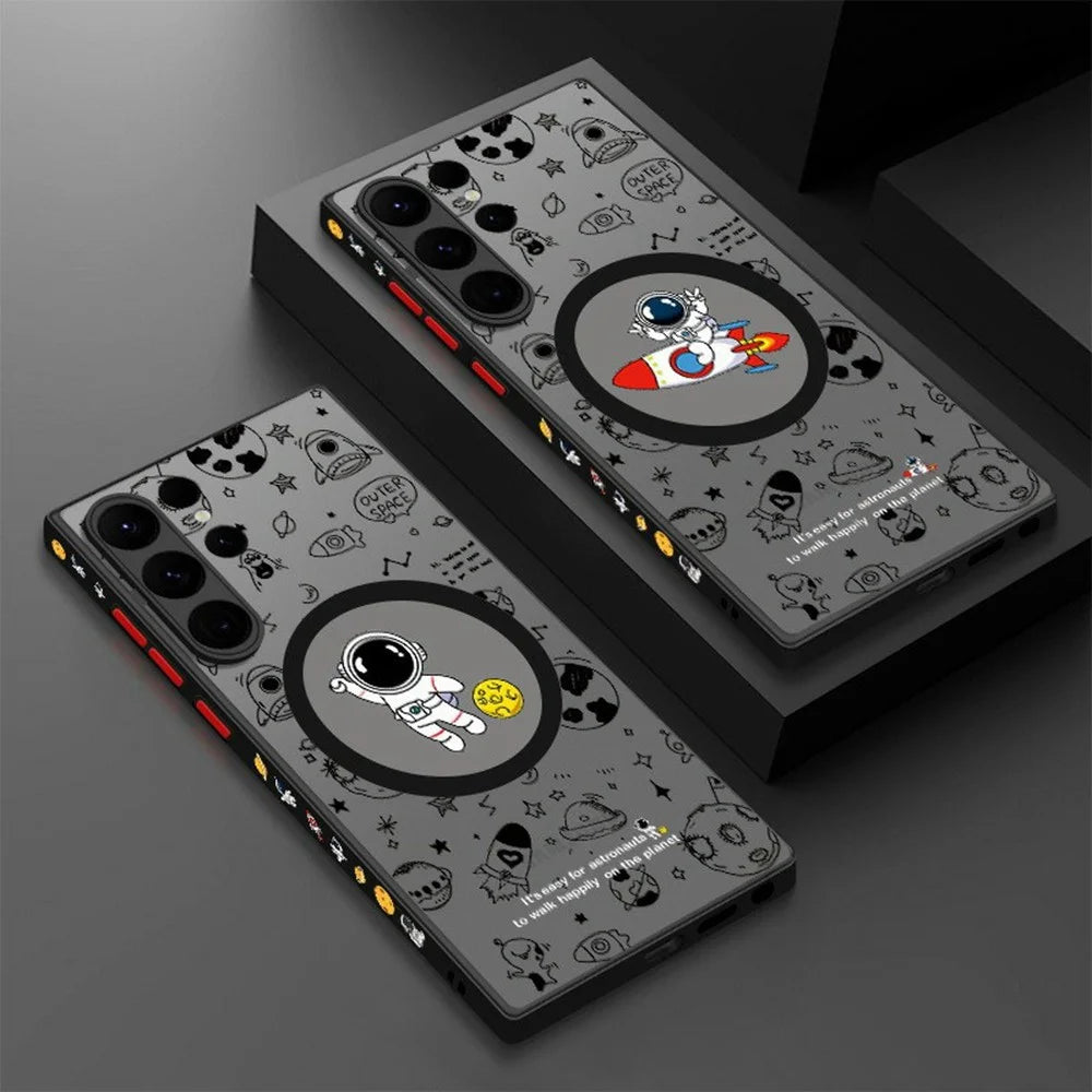 For Samsung Galaxy S26 Ultra Magnetic Case Astronaut Pattern Shockproof PC + TPU Phone Cover - A241 / UFO Astronaut - 7