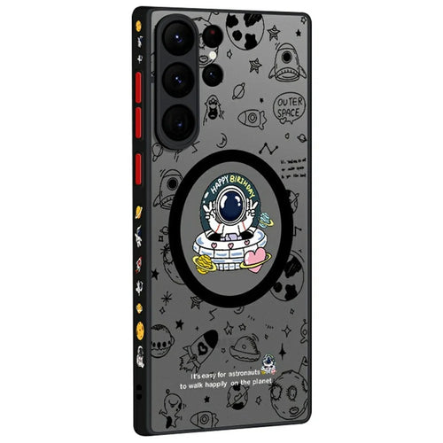 For Samsung Galaxy S25 Ultra Magnetic Case Astronaut Pattern Shockproof PC + TPU Phone Cover - A241 / UFO Astronaut - 1