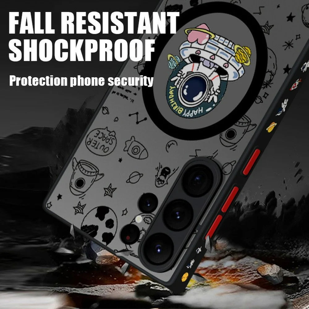 For Samsung Galaxy S25 Ultra Magnetic Case Astronaut Pattern Shockproof PC + TPU Phone Cover - A241 / UFO Astronaut - 6