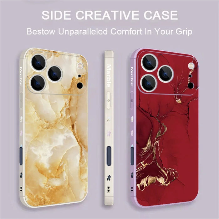 For iPhone 17 Pro Case Marble Pattern Liquid Silicone Straight Edge Protective Phone Cover - B194B4 / Antique White - 7