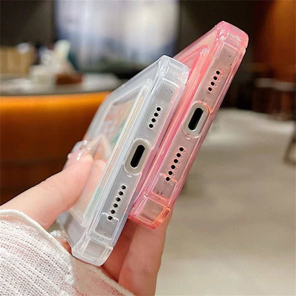 For iPhone 17 Pro Max Case Floral Pattern Transparent TPU Soft Protective Back Cover with Card Holder - Grey / A911 - 4