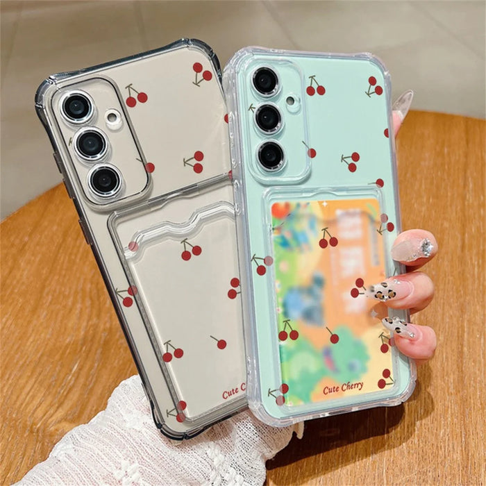 For Samsung Galaxy S26+ Case Cherry Pattern Clear TPU Protective Phone Cover with Card Holder - A730G - 2