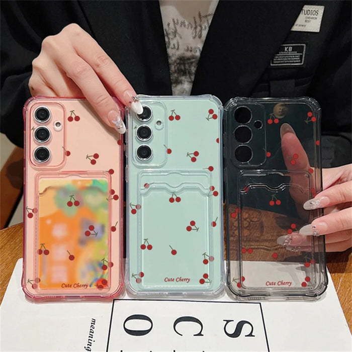 For Samsung Galaxy S26+ Case Cherry Pattern Clear TPU Protective Phone Cover with Card Holder - A730G - 5