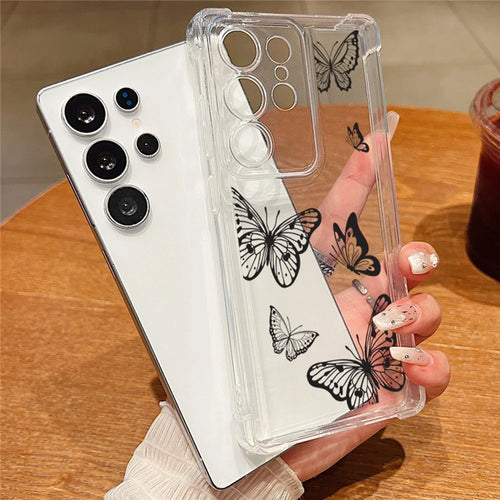 For Samsung Galaxy S26 Ultra Case Butterfly Pattern Clear TPU Four Corner Protection Phone Cover - A204  / Openwork Butterflies - 1