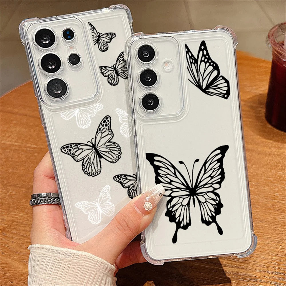 For Samsung Galaxy S26 Ultra Case Butterfly Pattern Clear TPU Four Corner Protection Phone Cover - A204  / Openwork Butterflies - 3