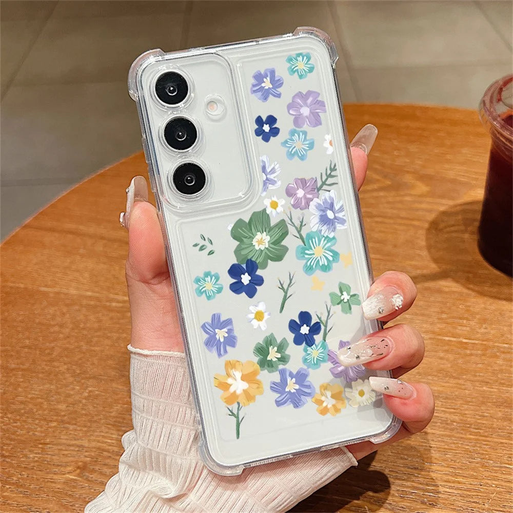 For Samsung Galaxy S26 Case Floral Pattern Clear TPU Four Corner Protection Phone Cover - A621 / Full-Screen Flowers - 1