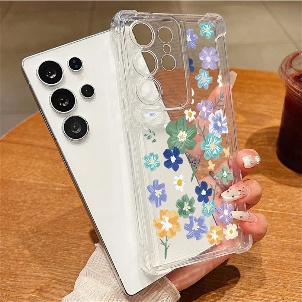 For Samsung Galaxy S26 Case Floral Pattern Clear TPU Four Corner Protection Phone Cover - A621 / Full-Screen Flowers - 2