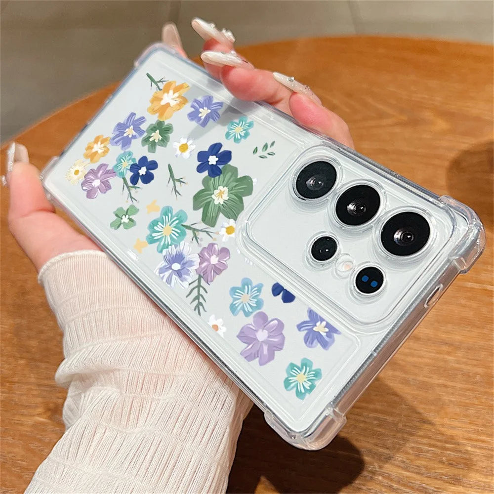 For Samsung Galaxy S26 Case Floral Pattern Clear TPU Four Corner Protection Phone Cover - A621 / Full-Screen Flowers - 3