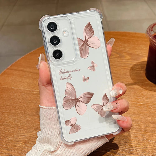 For Samsung Galaxy S26 Case Colorful Butterfly Four Corner Shockproof TPU Phone Cover - A162 / Pink Butterflies - 1