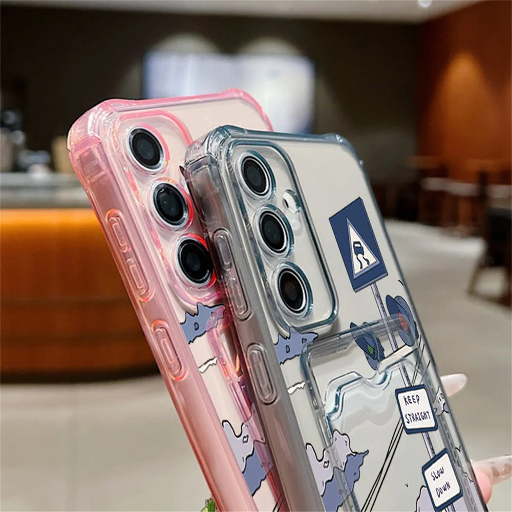 For Samsung Galaxy S25 Case Road Sign Design Corner Protection Clear TPU Back Cover with Card Slot - Light Grey / A852 - 2