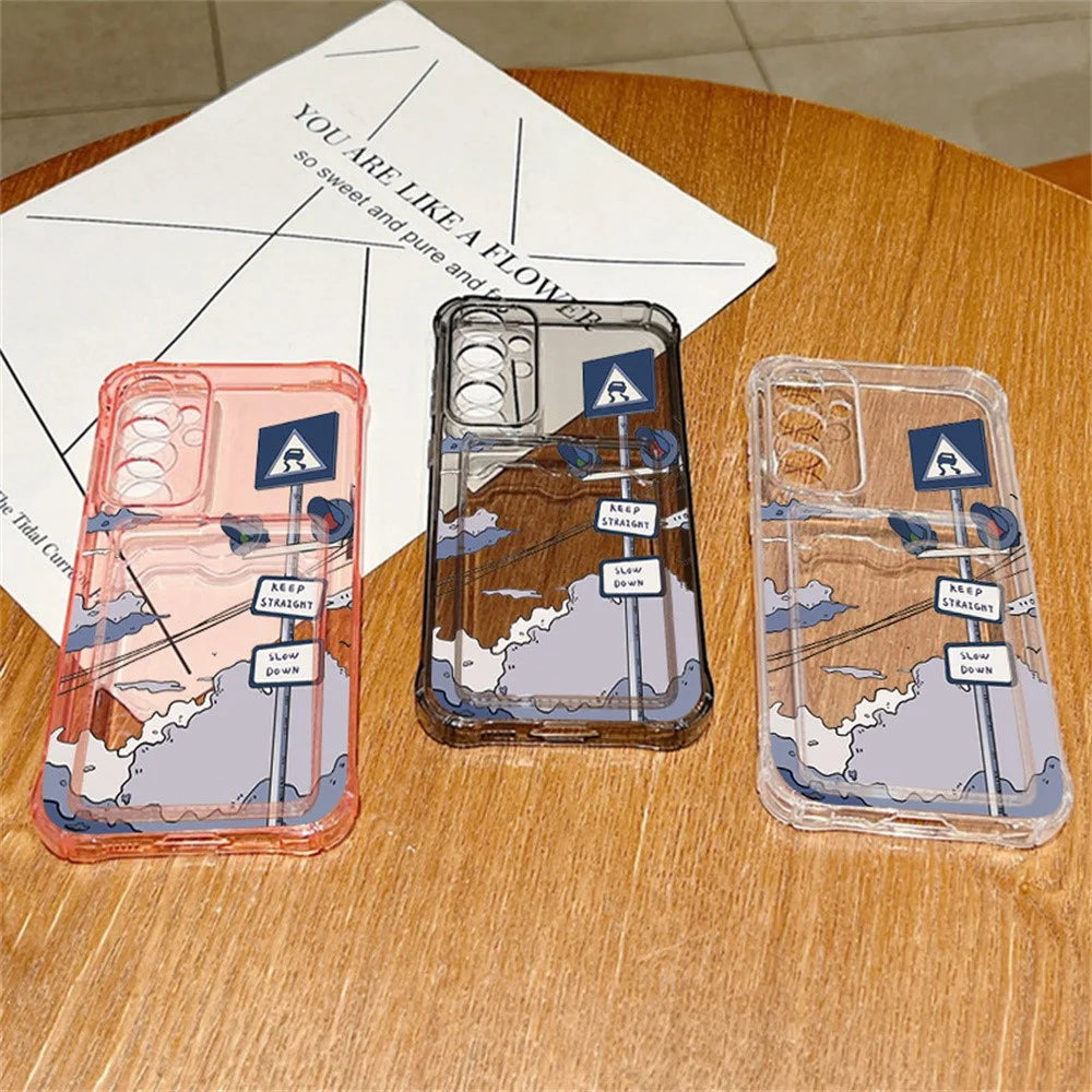 For Samsung Galaxy S25 Case Road Sign Design Corner Protection Clear TPU Back Cover with Card Slot - Light Grey / A852 - 4