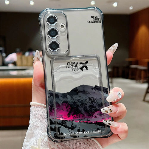 For Samsung Galaxy S25 Case Mountain Pattern Reinforced Corner TPU Phone Cover with Card Slot - Light Grey / A804 - 1