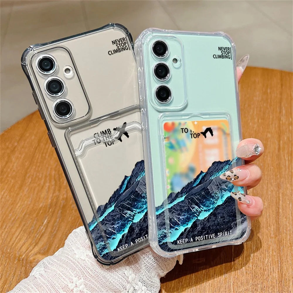 For Samsung Galaxy S25 Case Mountain Pattern Reinforced Corner TPU Phone Cover with Card Slot - Light Grey / A804 - 2