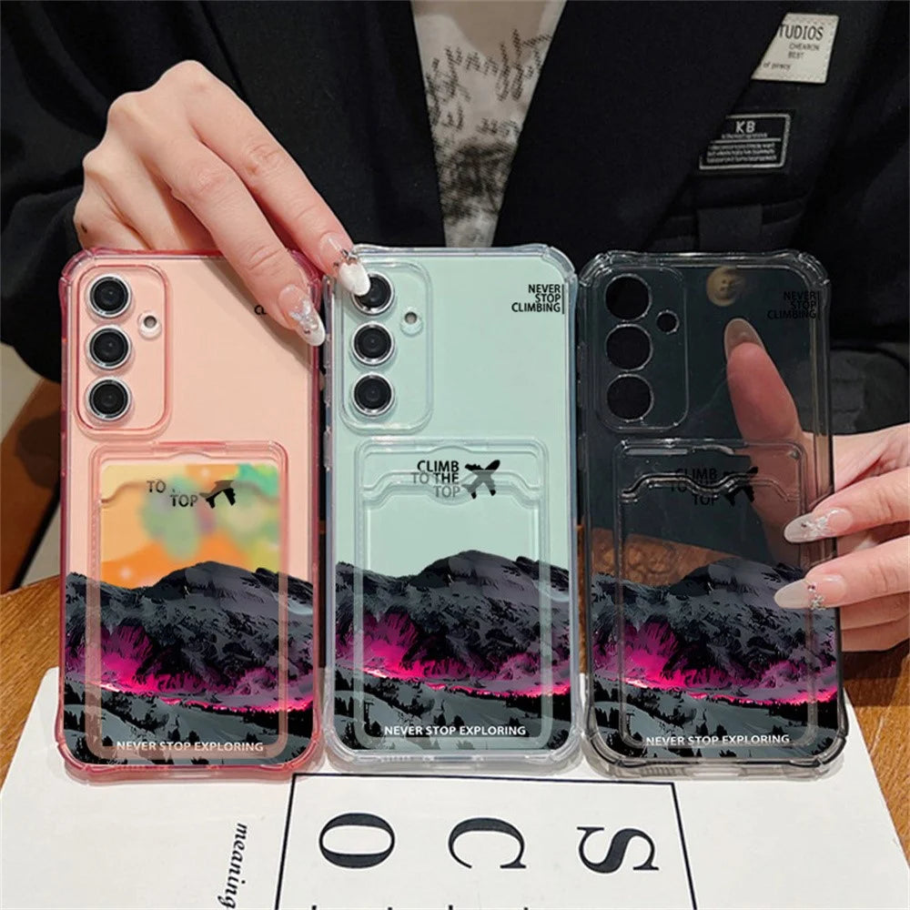For Samsung Galaxy S25 Case Mountain Pattern Reinforced Corner TPU Phone Cover with Card Slot - Light Grey / A804 - 4