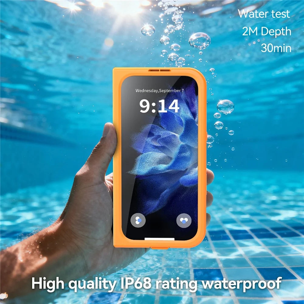 SHELLBOX for iPhone 17 Waterproof Case IP68 2m Shockproof Phone Cover with Strap - Orange - 7