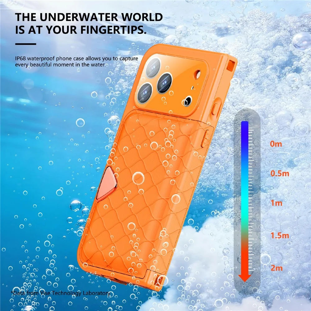SHELLBOX for iPhone 17 Pro Waterproof Case IP68 2m Shockproof Phone Cover with Strap - Orange - 6