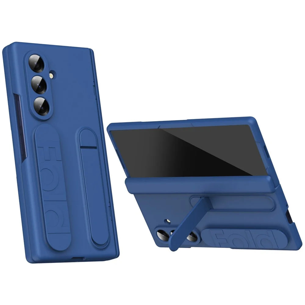 For Samsung Galaxy Z Fold8 Ultra Case Kickstand Wristband PC Phone Protective Cover with Tempered Glass Screen Protector - Blue - 1