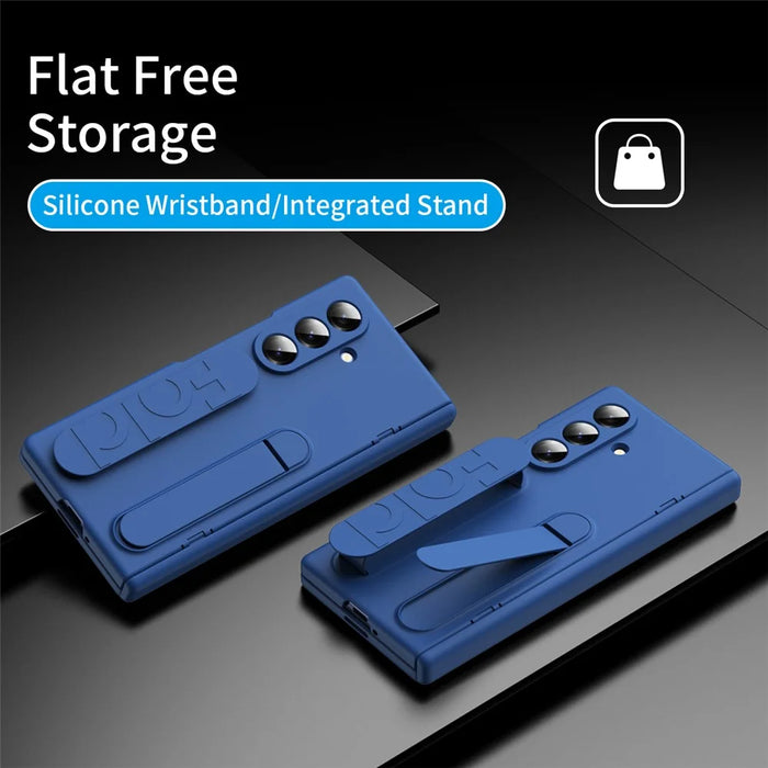 For Samsung Galaxy Z Fold8 Ultra Case Kickstand Wristband PC Phone Protective Cover with Tempered Glass Screen Protector - Blue - 2