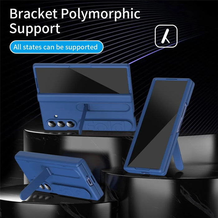 For Samsung Galaxy Z Fold8 Ultra Case Kickstand Wristband PC Phone Protective Cover with Tempered Glass Screen Protector - Blue - 5
