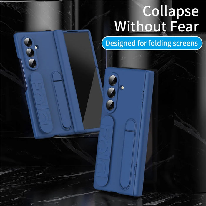 For Samsung Galaxy Z Fold8 Ultra Case Kickstand Wristband PC Phone Protective Cover with Tempered Glass Screen Protector - Blue - 6