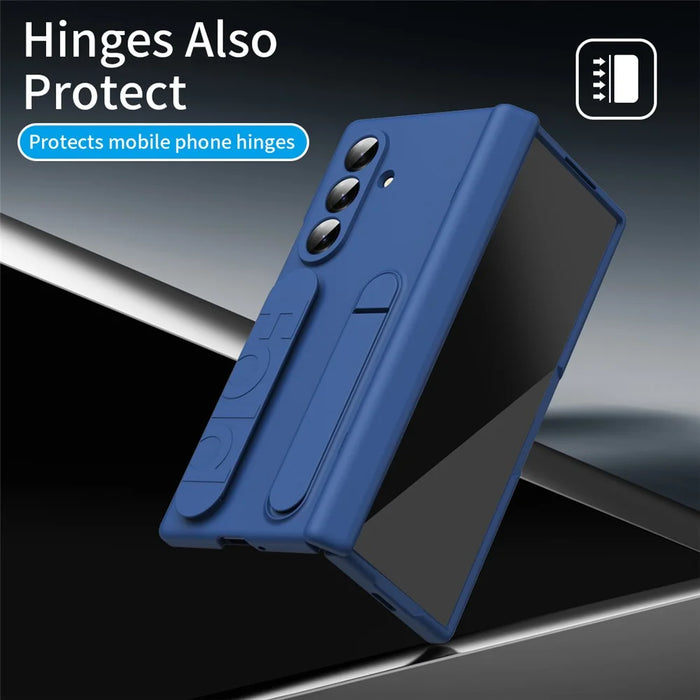 For Samsung Galaxy Z Fold8 Ultra Case Kickstand Wristband PC Phone Protective Cover with Tempered Glass Screen Protector - Blue - 7