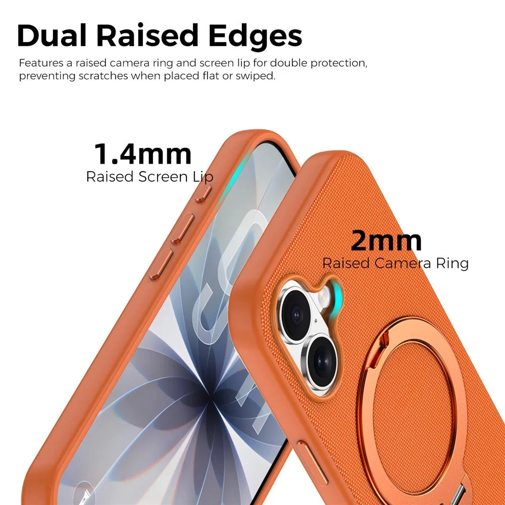 For iPhone 17 Case Magnetic Rotating Kickstand Tech Fabric TPU Protective Cover - Orange - 3