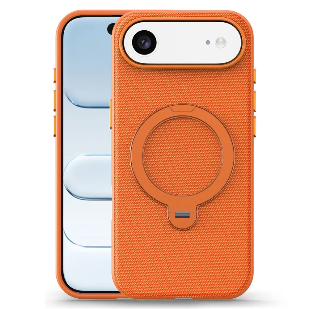 For iPhone Air Case Magnetic Rotating Kickstand Tech Fabric TPU Protective Cover - Orange - 1