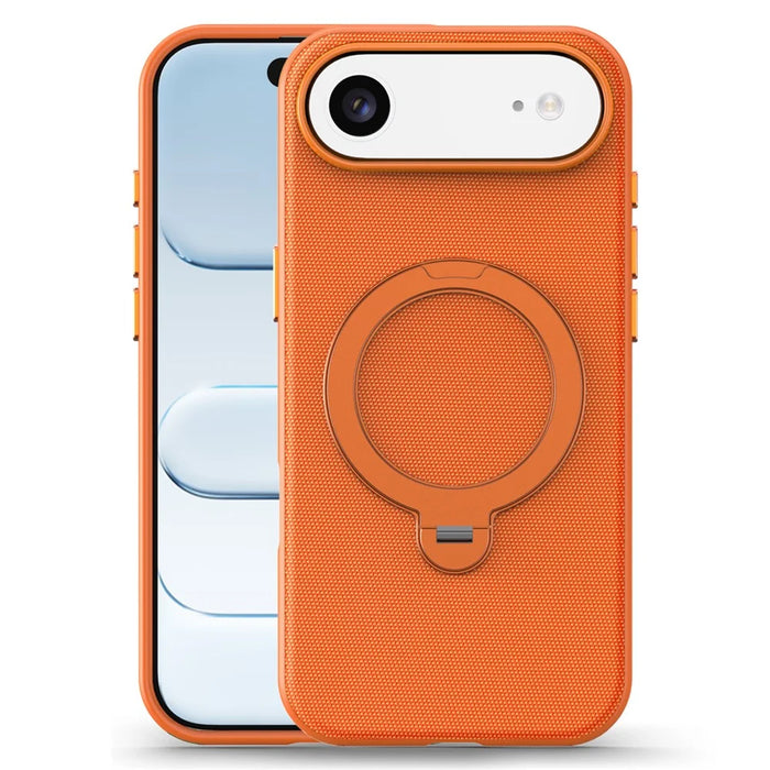 For iPhone Air Case Magnetic Rotating Kickstand Tech Fabric TPU Protective Cover - Orange - 1