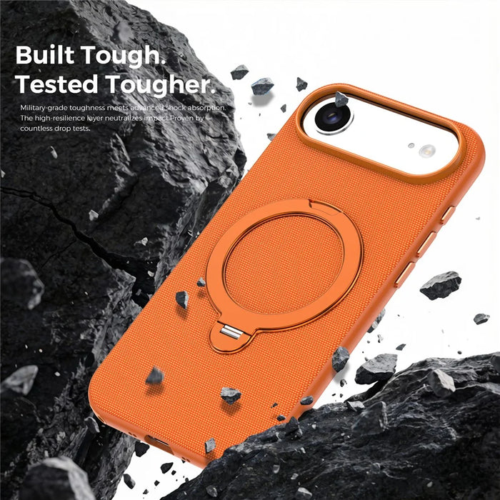 For iPhone Air Case Magnetic Rotating Kickstand Tech Fabric TPU Protective Cover - Orange - 2