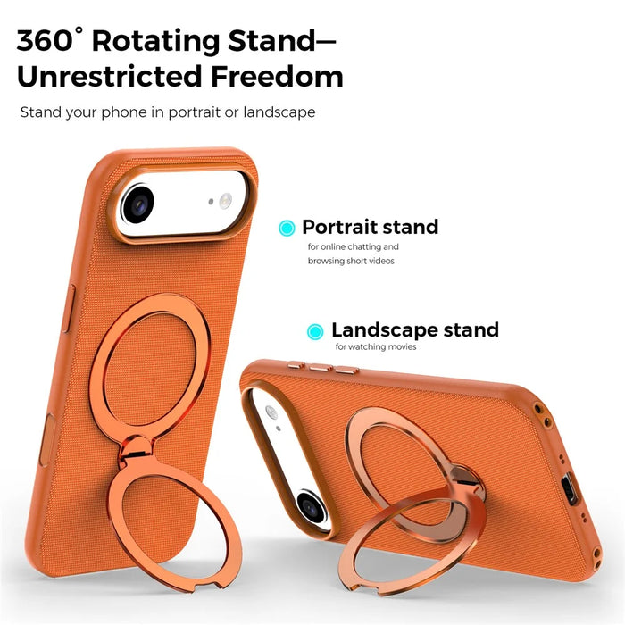 For iPhone Air Case Magnetic Rotating Kickstand Tech Fabric TPU Protective Cover - Orange - 4