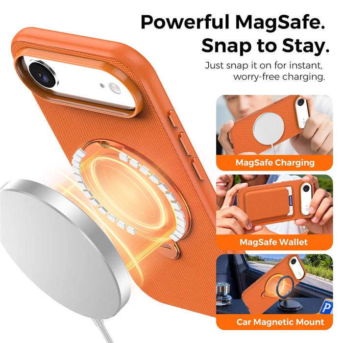 For iPhone Air Case Magnetic Rotating Kickstand Tech Fabric TPU Protective Cover - Orange - 5