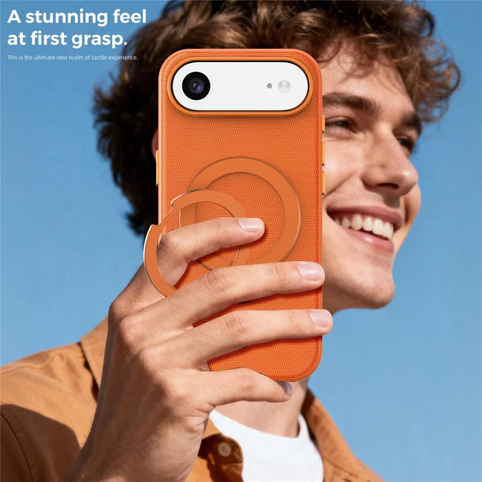 For iPhone Air Case Magnetic Rotating Kickstand Tech Fabric TPU Protective Cover - Orange - 6