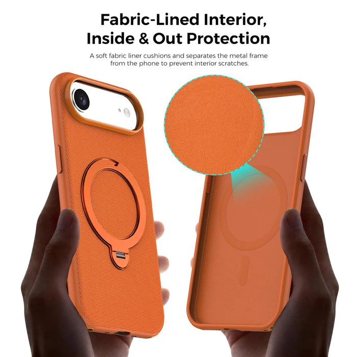 For iPhone Air Case Magnetic Rotating Kickstand Tech Fabric TPU Protective Cover - Orange - 7