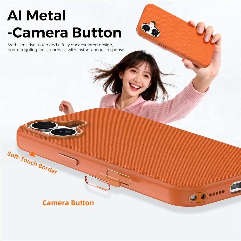 For iPhone 17 Magnetic Case Tech Fabric Coated TPU + PC Anti-Drop Phone Cover - Orange - 5