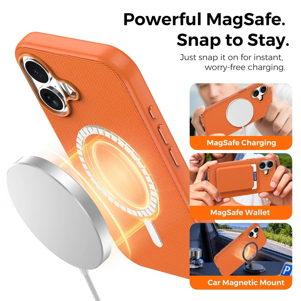 For iPhone 17 Magnetic Case Tech Fabric Coated TPU + PC Anti-Drop Phone Cover - Orange - 6