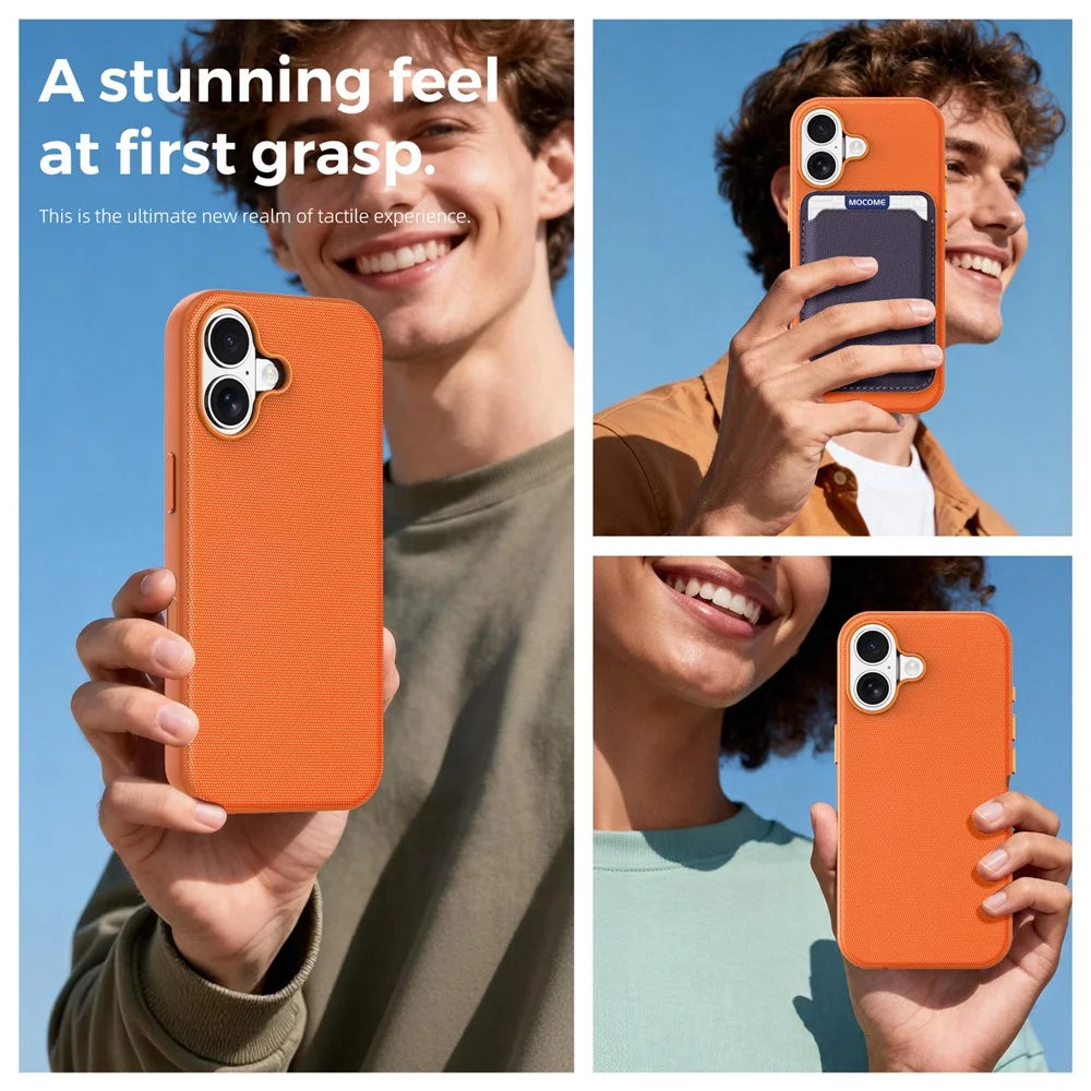 For iPhone 17 Magnetic Case Tech Fabric Coated TPU + PC Anti-Drop Phone Cover - Orange - 7