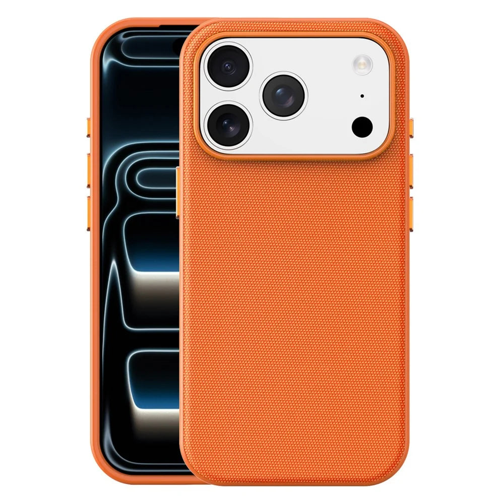 For iPhone 17 Pro Magnetic Case Tech Fabric Coated TPU + PC Anti-Drop Phone Cover - Orange - 1