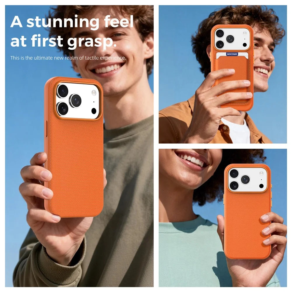 For iPhone 17 Pro Magnetic Case Tech Fabric Coated TPU + PC Anti-Drop Phone Cover - Orange - 7